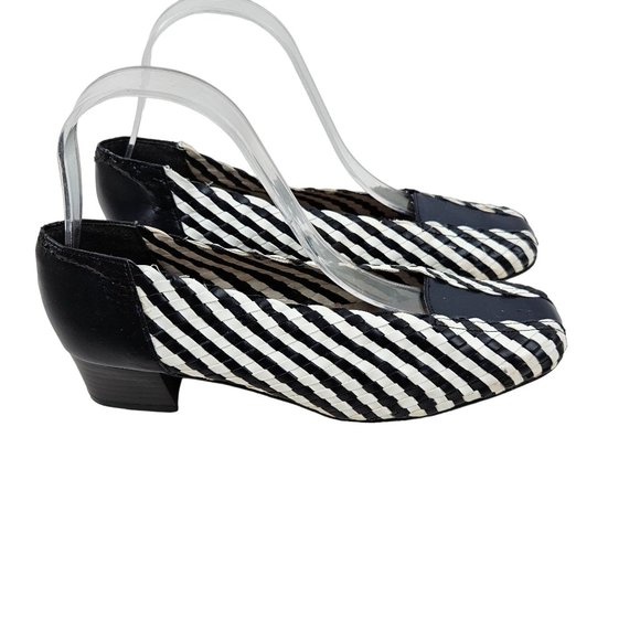 Vintage Rombel Shoes Womens 38 Navy Blue White Striped Woven Block Heels 7.5 - Picture 4 of 10